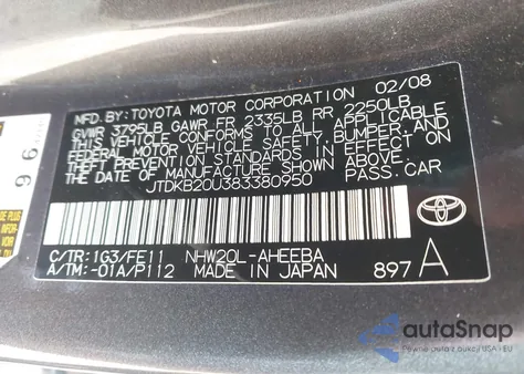 2008 Toyota Prius Touring из США, поврежденный, VIN JTDKB20U383380950
